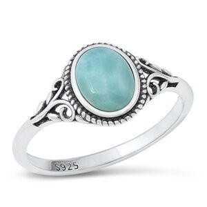 Larimar & sterling Silver Oxidized Oval Leaf Ring